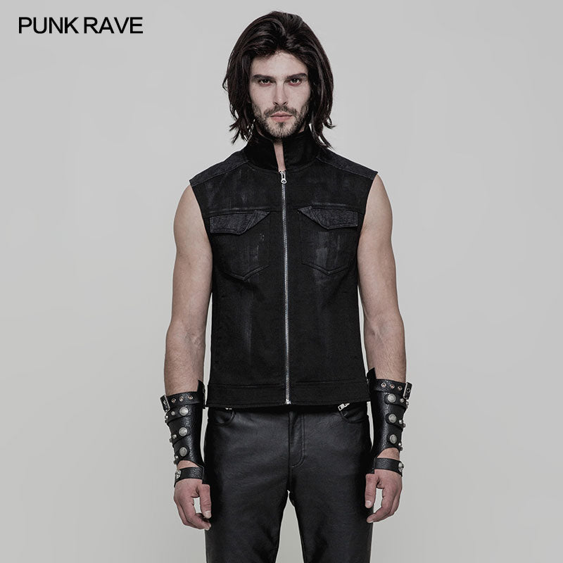 WY-863 Simple Punk Vest With Keel Shape On The Back?-??Punk Rave Clothing