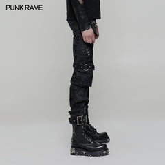 WK-317 Handsome Uniform Punk Pants Straight Jeans Trousers?-??Punk Rave Clothing