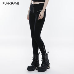 OPK-137 Metal Zipper Ankle-length Punk Pants Soft Stretch Leggings?-??Punk Rave Clothing