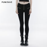 OPK-137 Metal Zipper Ankle-length Punk Pants Soft Stretch Leggings?-??Punk Rave Clothing