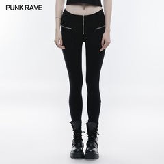 OPK-137 Metal Zipper Ankle-length Punk Pants Soft Stretch Leggings?-??Punk Rave Clothing