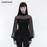 WT-492 Perspective Lantern Sleeve Gothic T-shirt For Women?-??Punk Rave Clothing