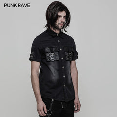 WY-861 Handsome Short Sleeve Punk Shirt With Pleated Pockets?-??Punk Rave Clothing