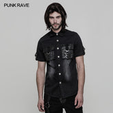 WY-861 Handsome Short Sleeve Punk Shirt With Pleated Pockets?-??Punk Rave Clothing