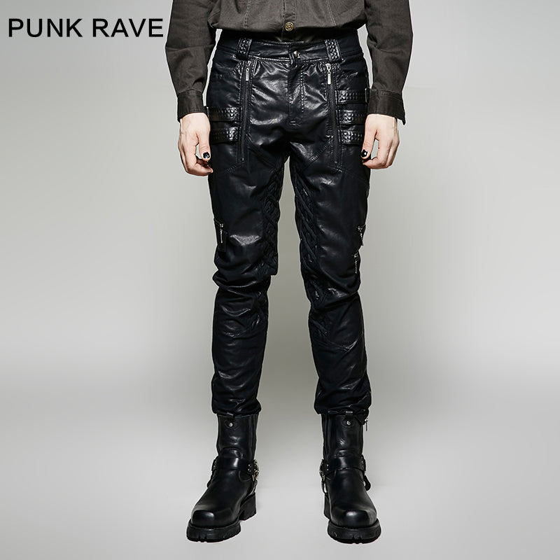K-266 For Men Winter black Sexy Tight Leather Punk Pants?-??Punk Rave Clothing