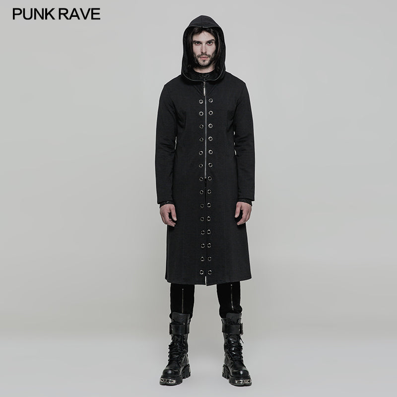 OY-856 Elastic Knitted Hooded Long Punk Coat For Men?-??Punk Rave Clothing
