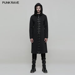 OY-856 Elastic Knitted Hooded Long Punk Coat For Men?-??Punk Rave Clothing