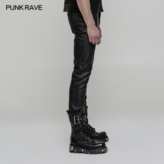 OK-321 Simple All-match Trousers Elastic Leather Punk Pants?-??Punk Rave Clothing