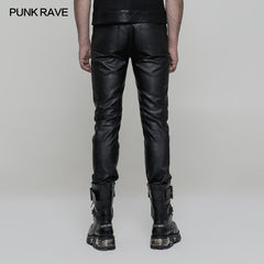 OK-321 Simple All-match Trousers Elastic Leather Punk Pants?-??Punk Rave Clothing