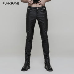 OK-321 Simple All-match Trousers Elastic Leather Punk Pants?-??Punk Rave Clothing