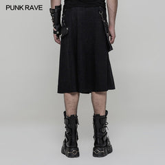 WQ-362 Men Pleated Half Punk Skirt With Stereo Bag On The Right?-??Punk Rave Clothing