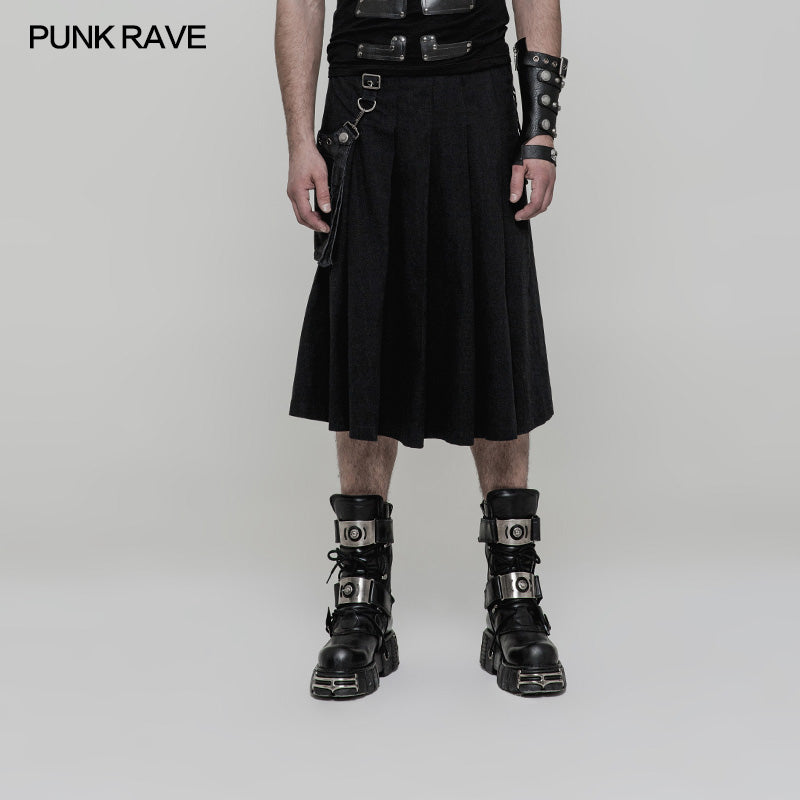 WQ-362 Men Pleated Half Punk Skirt With Stereo Bag On The Right?-??Punk Rave Clothing