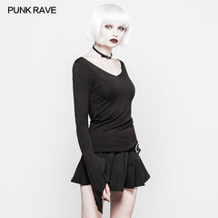 OPT-183 Super Soft Ladies Deep V Neck Gothic T-shirt With Flare Sleeves?-??Punk Rave Clothing