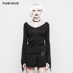 OPT-183 Super Soft Ladies Deep V Neck Gothic T-shirt With Flare Sleeves?-??Punk Rave Clothing