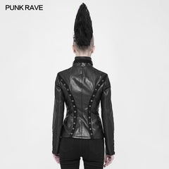 WY-905 Imitation Suede Leather Short Metal Punk Jacket With Stand Collar?-??Punk Rave Clothing