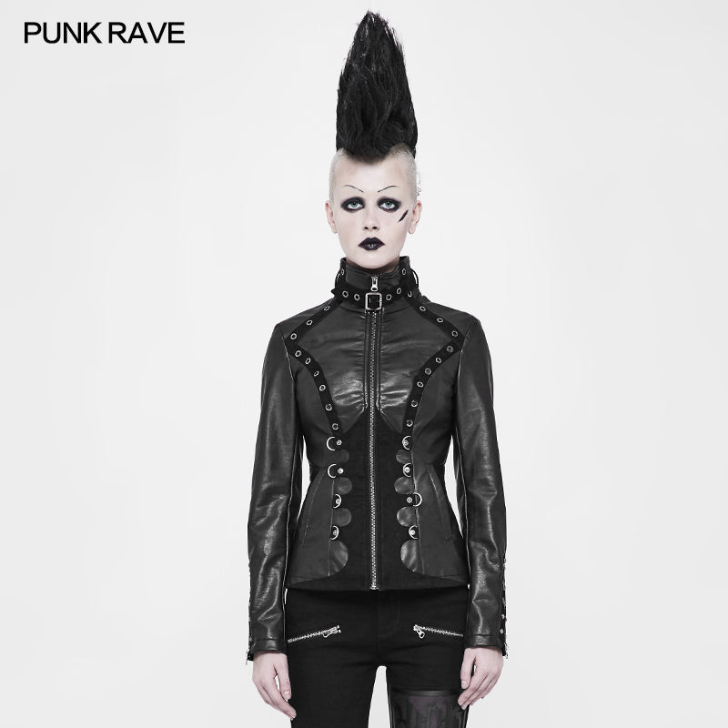 WY-905 Imitation Suede Leather Short Metal Punk Jacket With Stand Collar?-??Punk Rave Clothing