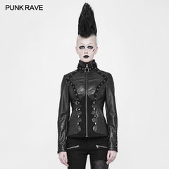 WY-905 Imitation Suede Leather Short Metal Punk Jacket With Stand Collar?-??Punk Rave Clothing