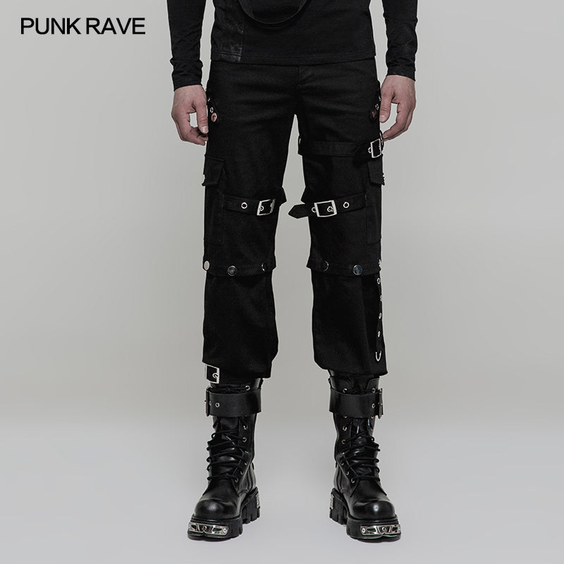 WK-314 Handsome Loose Punk Pants Detachable Uniform Trousers For Men?-??Punk Rave Clothing