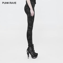 WK-326 Plus Size Punk Pants Elastic Slim Fit Printing Leggings For Women?-??Punk Rave Clothing