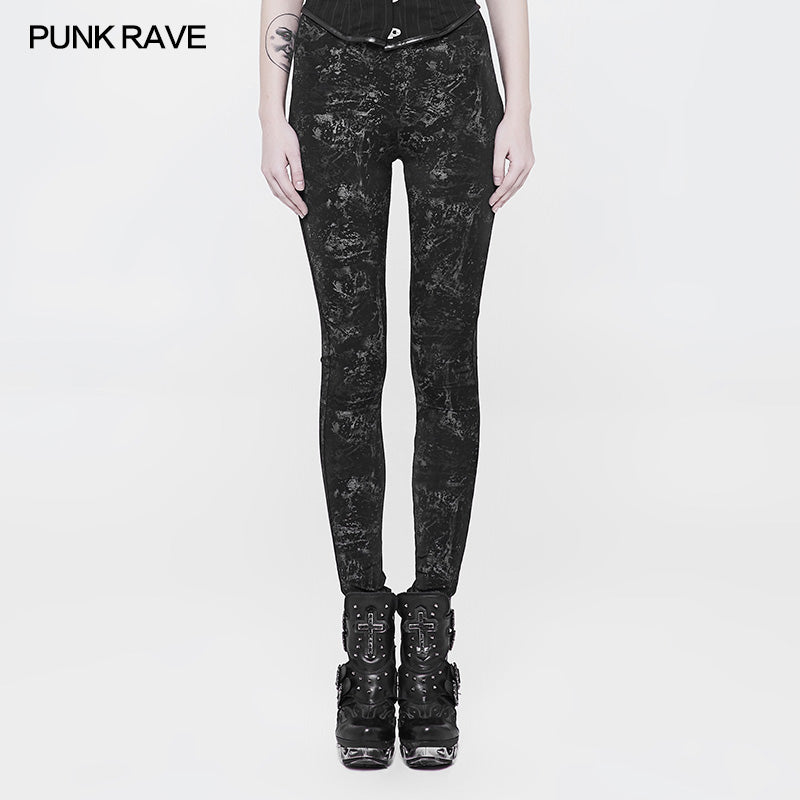 WK-326 Plus Size Punk Pants Elastic Slim Fit Printing Leggings For Women?-??Punk Rave Clothing