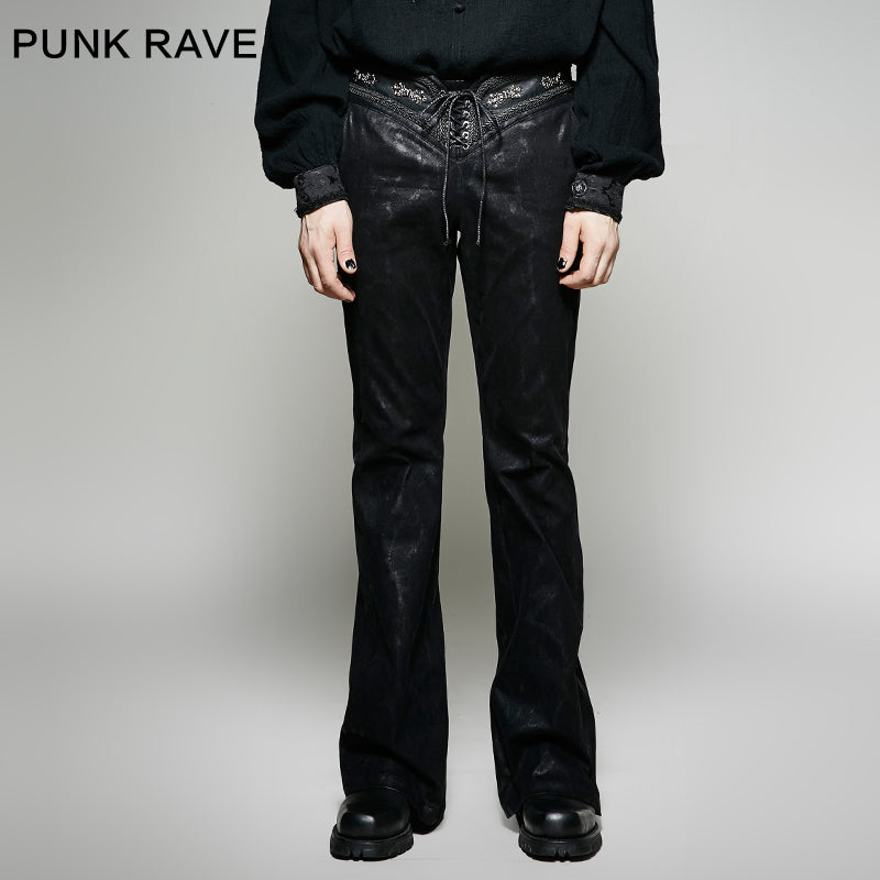 K-268 Winter Flower Pattern Metal Bell-bottom Denim Gothic Pants?-??Punk Rave Clothing