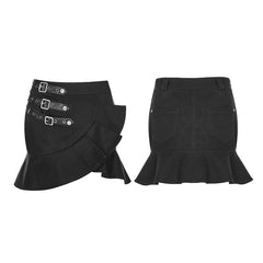 WQ-370 Irregular Elastic Lotus Leaf Hem Short Punk Skirt For Women?-??Punk Rave Clothing