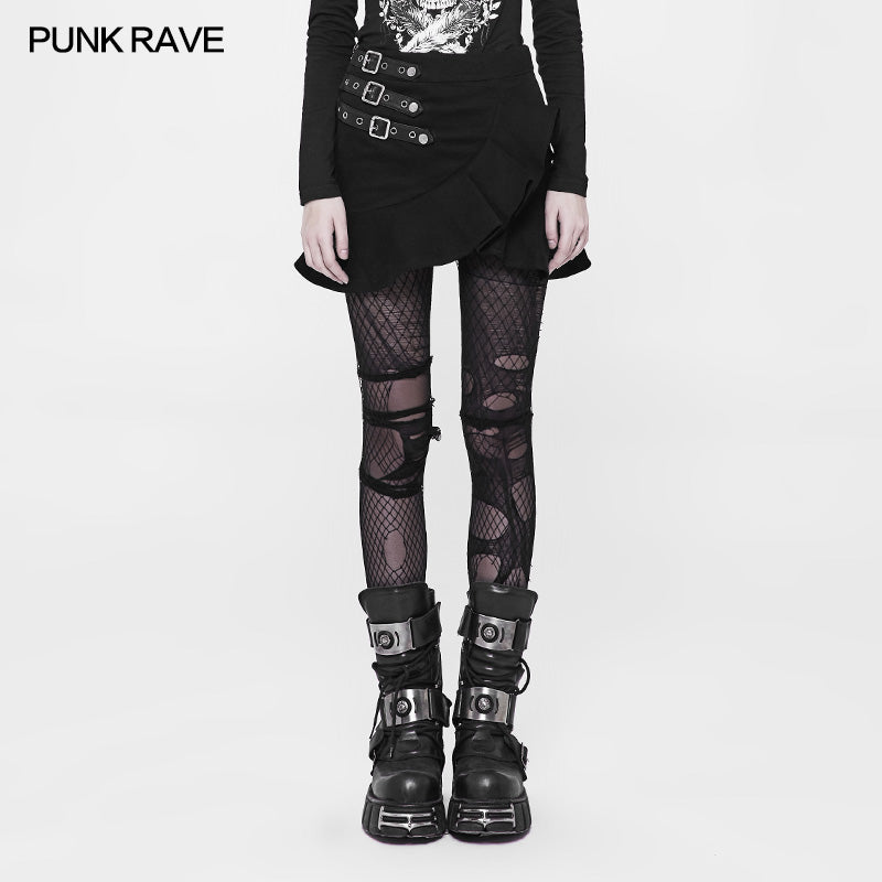 WQ-370 Irregular Elastic Lotus Leaf Hem Short Punk Skirt For Women?-??Punk Rave Clothing