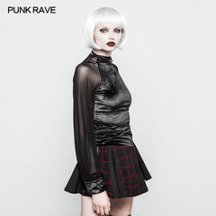 OPT-195 Women Velvet Mesh Gothic T-shirt Slim-fitting Blouse?-??Punk Rave Clothing