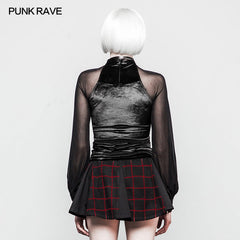 OPT-195 Women Velvet Mesh Gothic T-shirt Slim-fitting Blouse?-??Punk Rave Clothing