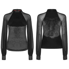 OPT-195 Women Velvet Mesh Gothic T-shirt Slim-fitting Blouse?-??Punk Rave Clothing