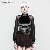 OPT-195 Women Velvet Mesh Gothic T-shirt Slim-fitting Blouse?-??Punk Rave Clothing
