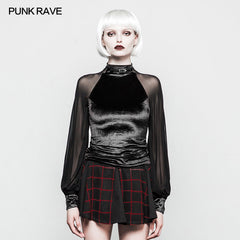 OPT-195 Women Velvet Mesh Gothic T-shirt Slim-fitting Blouse?-??Punk Rave Clothing