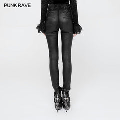 WK-330 Women High Waist Stretch Jacquard Tight Gothic Pants?-??Punk Rave Clothing