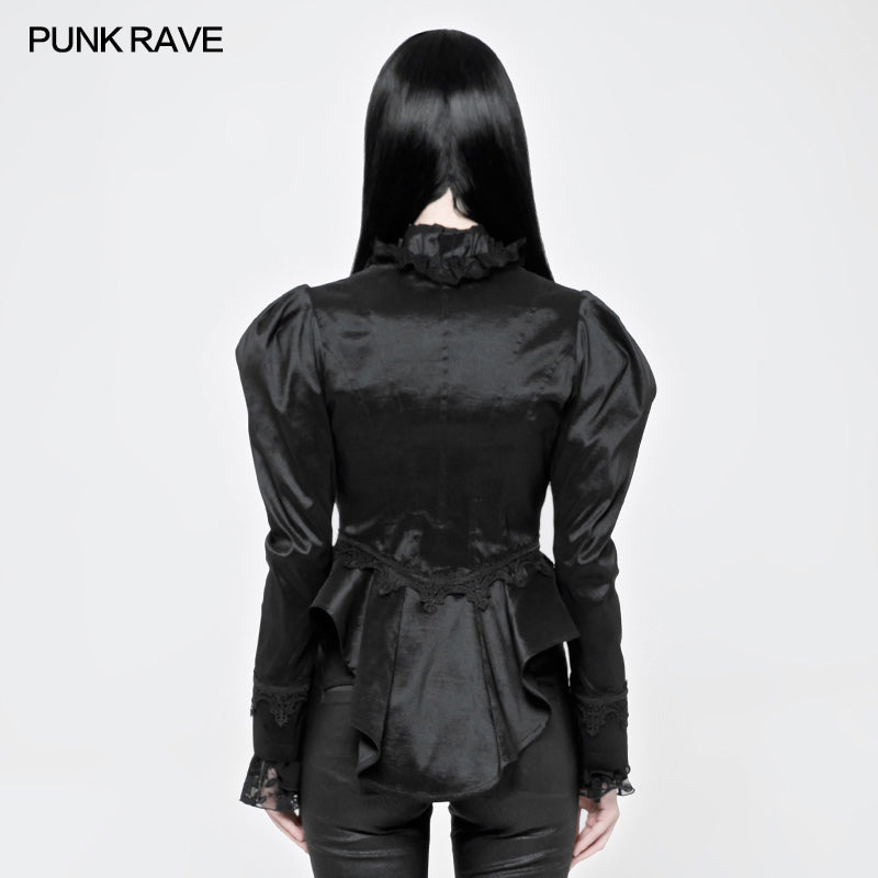 WY-898 Women Deep V Collar Short Gothic Coat With Irregular Lotus Leaf Hem?-??Punk Rave Clothing