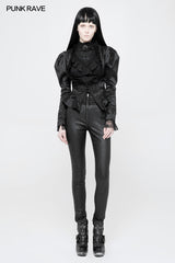 WY-898 Women Deep V Collar Short Gothic Coat With Irregular Lotus Leaf Hem?-??Punk Rave Clothing