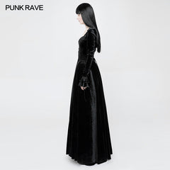 WQ-360 Victorian Stretch Dark Embossing Solid Color Velvet Gothic Dress?-??Punk Rave Clothing