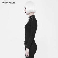 WT-518 Elastic Knit Fabric Slim-fitting Punk T-shirt For Women?-??Punk Rave Clothing