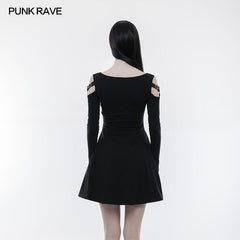WQ-346 Women Knitting Slim Punk Dress With Leather Loop Design?-??Punk Rave Clothing