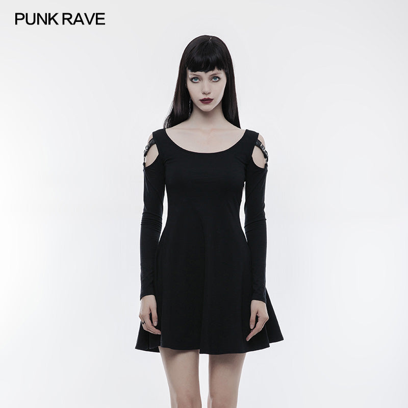 WQ-346 Women Knitting Slim Punk Dress With Leather Loop Design?-??Punk Rave Clothing