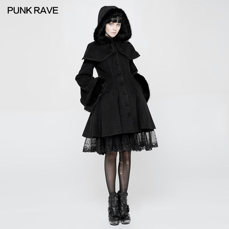 WLY-078 Lolita Woolen Medium-length Swallow Tail Gothic Coat?-??Punk Rave Clothing