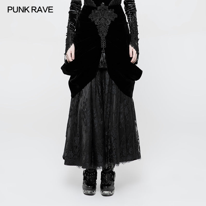 WQ-364 Vitorian Velvet Palace Gorgeous Medium Length Gothic Skirt?-??Punk Rave Clothing