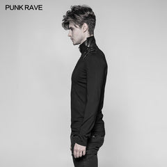 WT-525 Mens Goth Elastic Knitted Uniform Long-sleeve T-shirt?-??Punk Rave Clothing