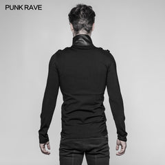 WT-525 Mens Goth Elastic Knitted Uniform Long-sleeve T-shirt?-??Punk Rave Clothing