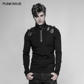 WT-525 Mens Goth Elastic Knitted Uniform Long-sleeve T-shirt?-??Punk Rave Clothing
