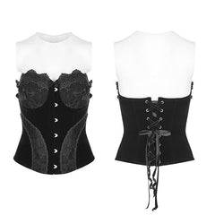 WY-888 Gothic Gorgeous Velvet & Lace Steel Boned Overbust Corset?-??Punk Rave Clothing