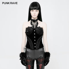 WY-888 Gothic Gorgeous Velvet & Lace Steel Boned Overbust Corset?-??Punk Rave Clothing