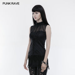 WT-496 Gorgeous Drawstring Sleeveless Gothic T-shirt For Women?-??Punk Rave Clothing