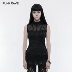 WT-496 Gorgeous Drawstring Sleeveless Gothic T-shirt For Women?-??Punk Rave Clothing