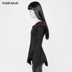 WT-520 Women Retro Boat Neck Gothic T-shirt With Detachable Brooch?-??Punk Rave Clothing