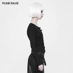 WT-523 Punk Front Corn Wear Rope T-shirt For Women?-??Punk Rave Clothing